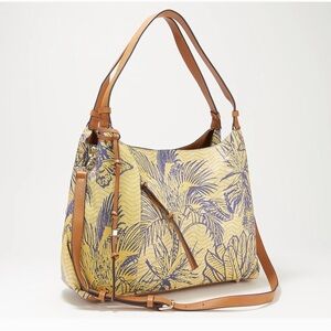 Vince Camuto Tania Tropical Tote in Toile Yellow Converts to Shoulder Bag New
